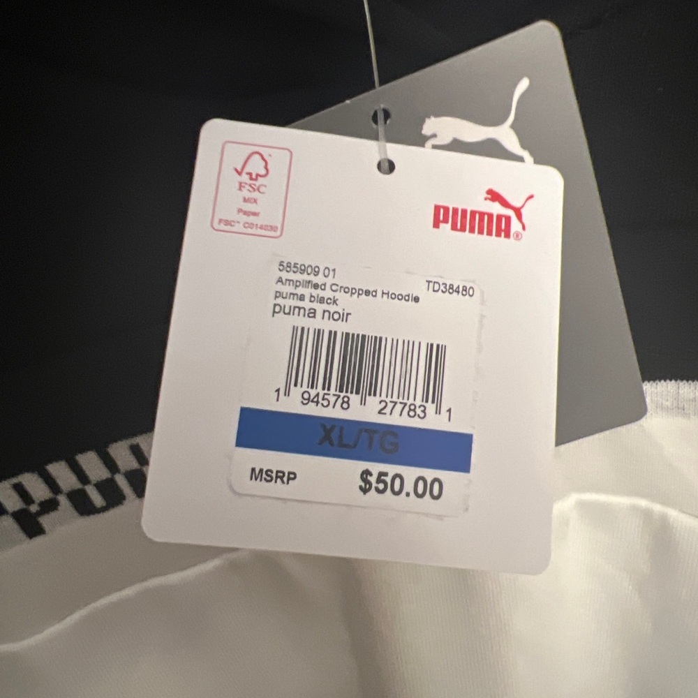 NWT- Puma Women's Black/White Amplified Cropped Logo Hoodie - Picture 7 of 7